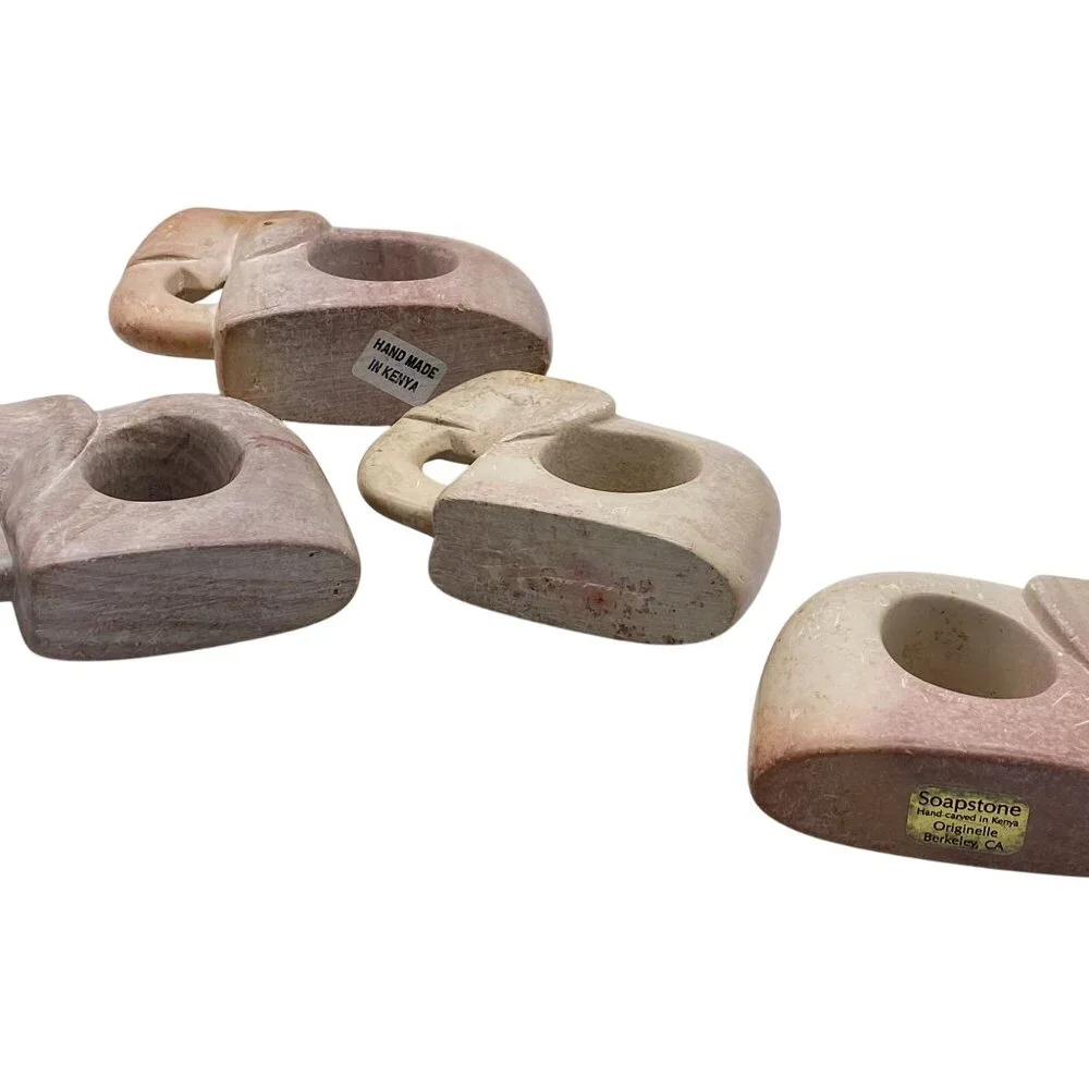 Kenyan Soapstone hand carved Elephant napkin rings set of four tableware dinnerw
